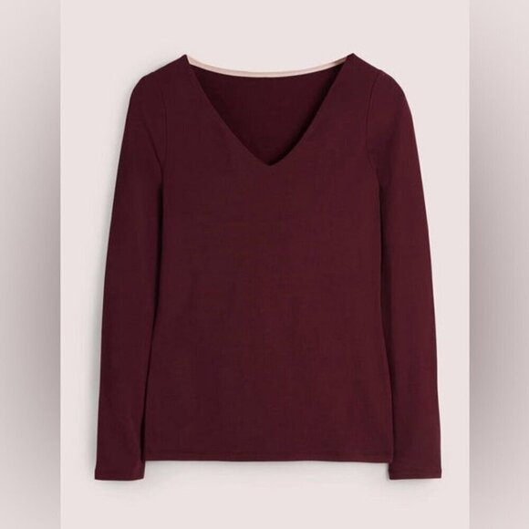 Boden Double Layer V-neck Top in Mulled Wine Purple size 20/22 jersey stretch - Picture 2 of 10
